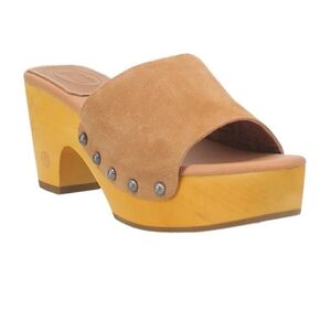 NEW Dingo Tan Suede Wood Platform Mule Sandals Womens 7.5